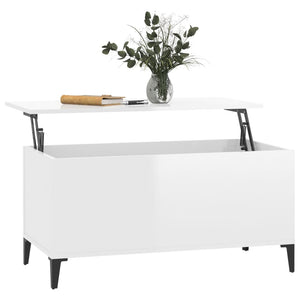 Tavolino Salotto Bianco Lucido 90x44,5x45 cm Legno Multistrato