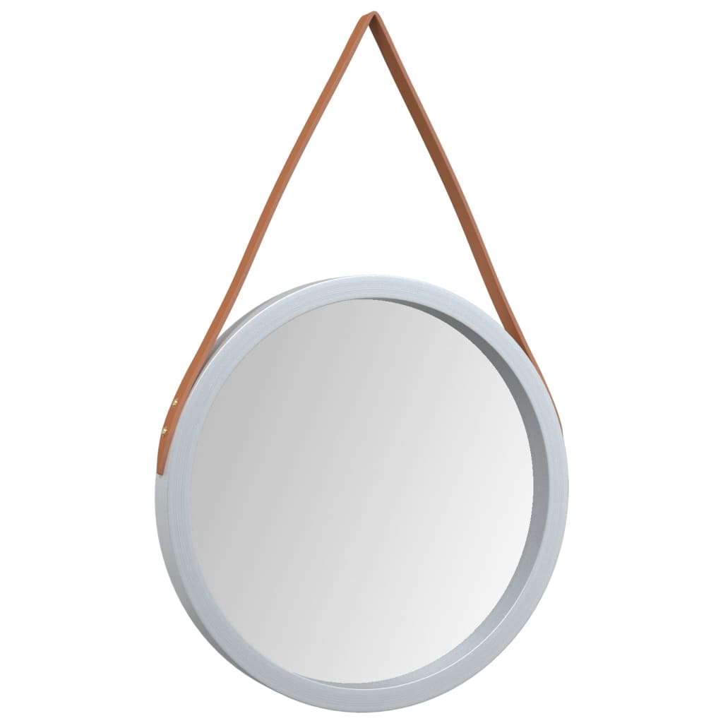 Specchio da Parete con Cinghia Argento Ø 45 cm