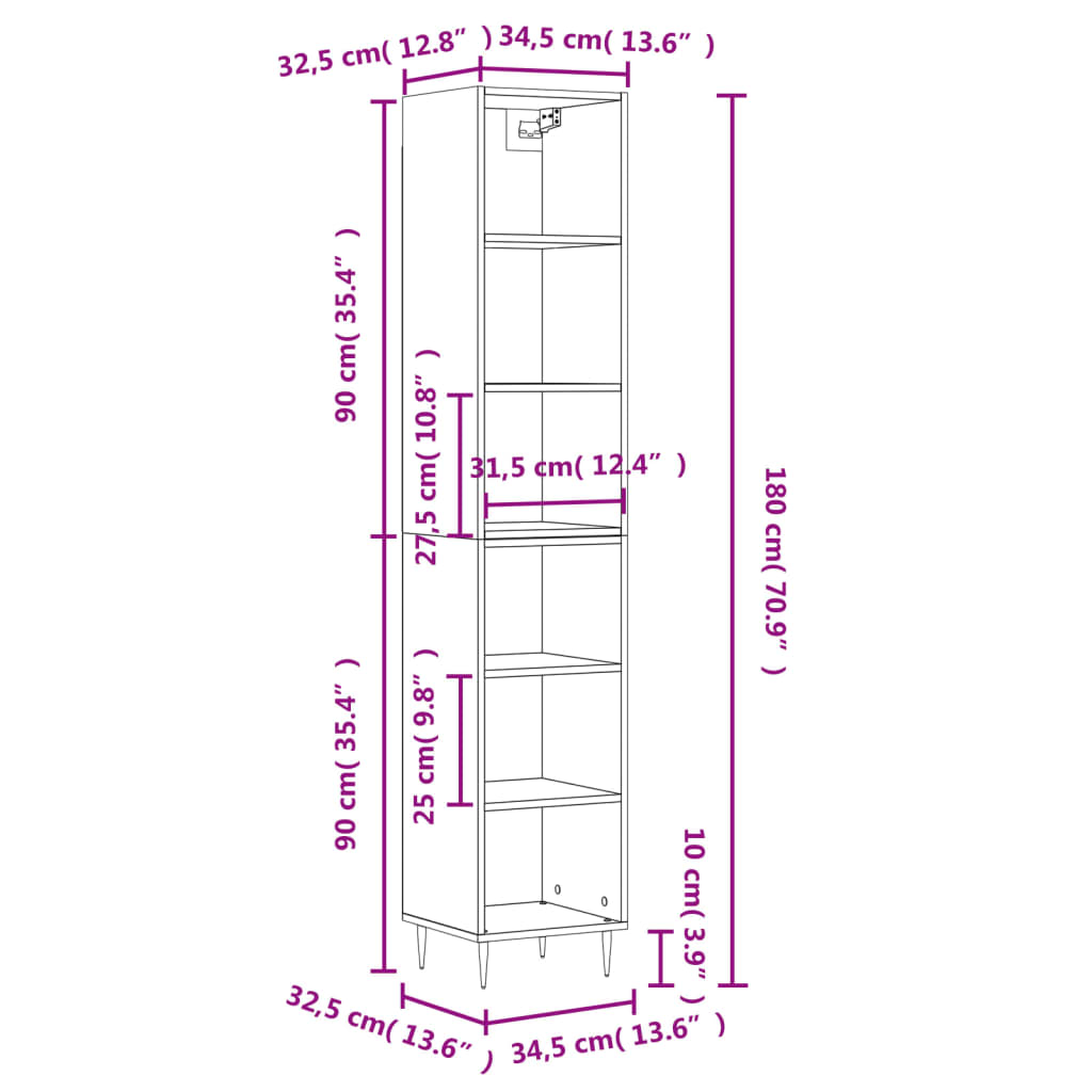 Credenza Rovere Sonoma 34,5x32,5x180 cm in Legno Multistrato