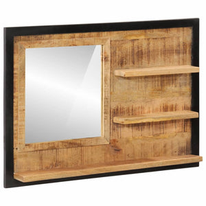 Specchio con Ripiani 80x8x55 cm Vetro e Legno Massello di Mango