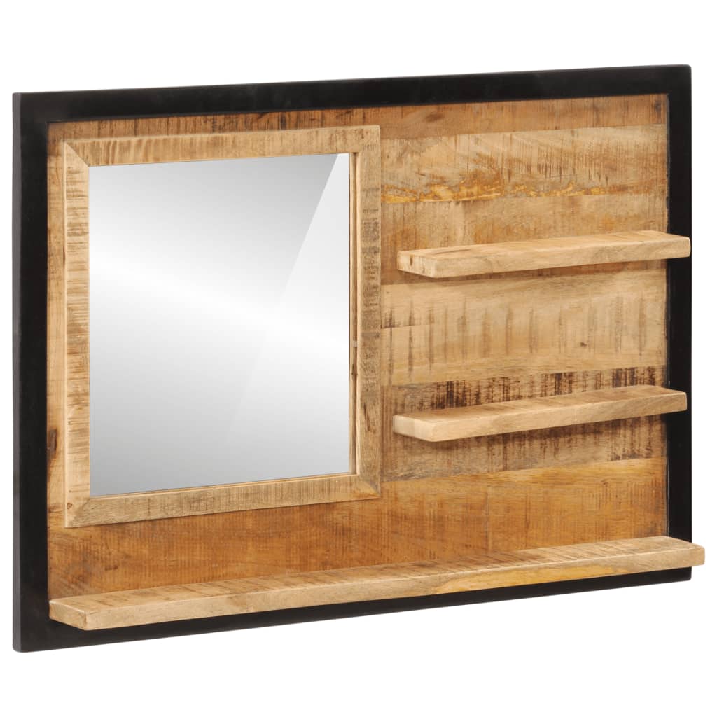 Specchio con Ripiani 80x8x55 cm Vetro e Legno Massello di Mango