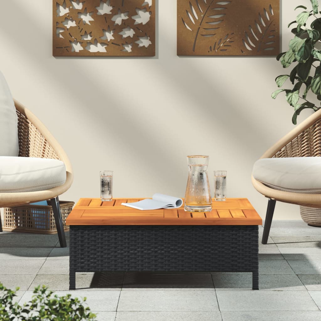 Tavolo da Giardino Nero 70x70x25cm in Rattan e Legno di Acacia
