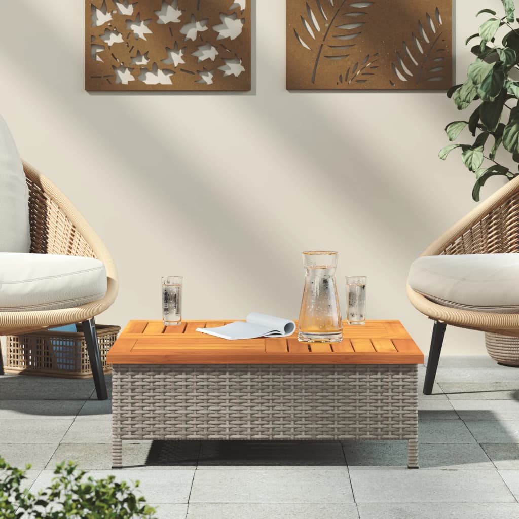 Tavolo da Giardino Grigio 70x70x25cm Rattan e Legno di Acacia